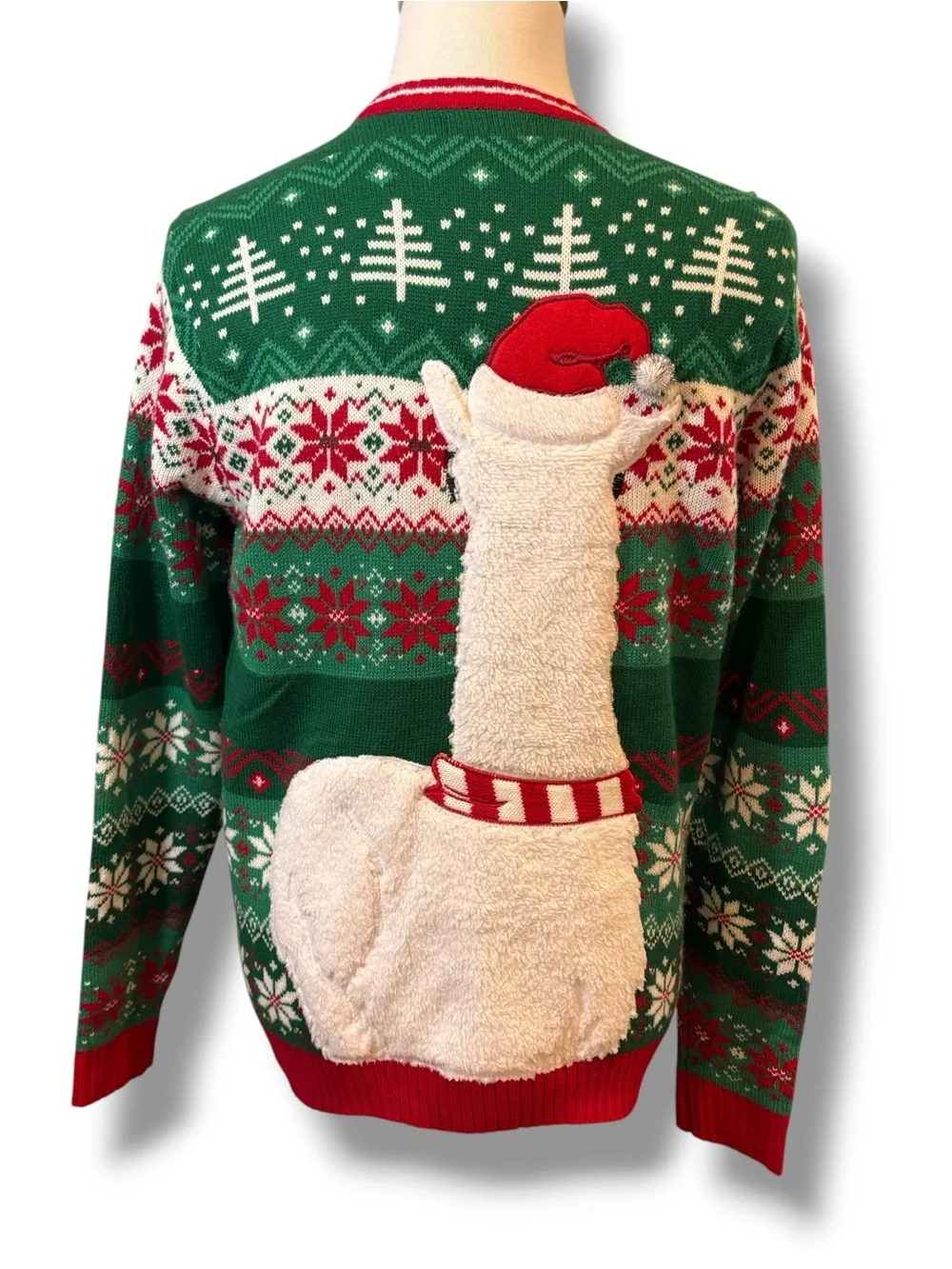 Ugly Christmas Green Sweater Blizzard Bay Llama In Sunglasses Scarf Unisex Sz L